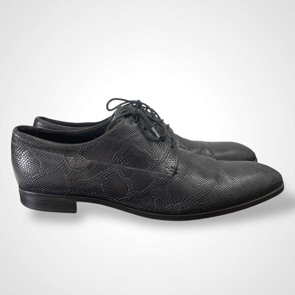 EMPORIO ARMANI Snakeskin Effect Leather Derby Shoes Men Size 10 Black Lace-Up main image 5